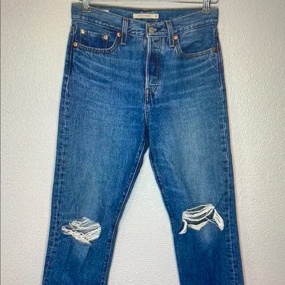 Levi's Blue Straight Leg Jeans with Knee Rips